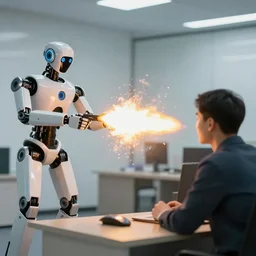 a robot firing a man from his job