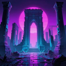 neon ancient ruins,digital art,retrowave art,trending on art station