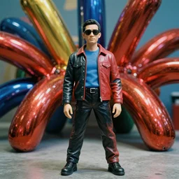 hyperbole man in colorstorm, leatherette figurine, depth of field, analog film, vivid dynamic composition, by jeff koons, by yoro sean, surreal, overblown vibrant colors, masterpiece, physical based rendering, featured on pixiv, octane renderer, trending on pinterest