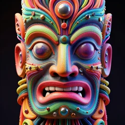 steampunk, abstract detailed tiki face, 3 d fractals, tubes, wires, shiny buttons, vray, octane, highly detailed, 8 k, fluorescent colors, baroque, by david lachapelle