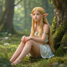 Beautiful picture of a girl elf sitting in nature, unrealengine trending on artstation