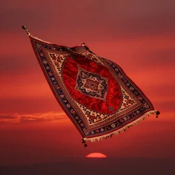 dusk oriental flying carpet arabian nights red sky, orientalist painting fantasy art artstation, magical carpet object