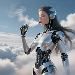 female ai robot goddess bestowing vape from the heavens