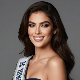 Fine art photo of the most beautiful woman of the Miss Universe, she is posing while maintain a sweet eye contact to the camera, she is mexican, she has perfect white teeths, high definition quality portrait in the style of Ellie Victoria Gale, Annie Leibovitz and Steve McCurry, photorealistic, matte painting, hyper realistic, concept art, 4k, 8k, cinematic composition, cgsociety, HD, highly detailed, octane render, unreal engine 5, trending on artstation, shaders