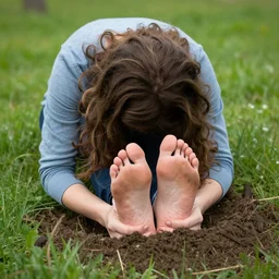 stock photo of woman burying her face with feet