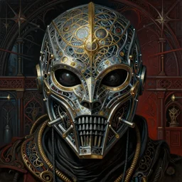 Elden Ring and Guyver themed painting of intergalactic cyber assassin symmetrical breathing armor face mask pattern concept, intricate artwork by H.R. Giger, Johnatan Wayshak, Zdizslaw Beksinski, Ayami Kojima, Amano, Karol Bak, Moebius, and Mark Brooks, Neo-Gothic, gothic, rich deep colors, art by Takato Yamamoto, masterpiece, face by Artgerm, very coherent artwork, cinematic, hyper realism, high detail, octane render, unreal engine, 8k, High contrast, golden ratio, trending on cgsociety