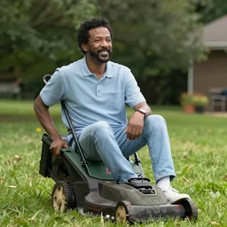 film still of Stevie Wonder mowing his lawn in the new Sleepless in Seattle movie, 4k