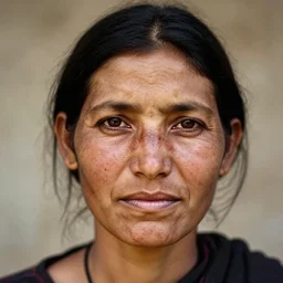 a famous female's portrait, natural look, skin texture, some wrinkles and blemishes, extremely detailed, by steve mccurry,