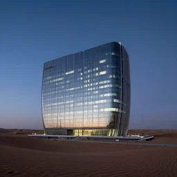 an office building by rick joy in the desert at midnight