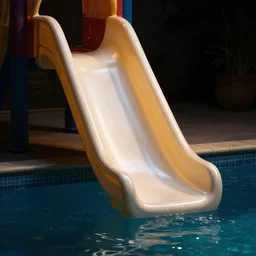 dramatic lighting of a plastic slide in a pool