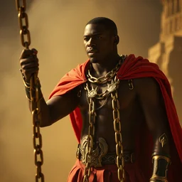 film still of michael b jordan as spawn in the new spawn movie, giant chains, large cape, 8 k