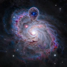 nebula with the shape of a man, stars as eyes, astrophotography, colorful