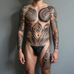 a photo off a full body tattoo in the style of neo tribal