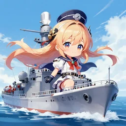 Battleship Haruna from Kantai Collection in the middle of a firefight, cute, intricate, elegant, highly detailed, digital painting, 4k, HDR, concept art, smooth, sharp focus, illustration,Raytracing , Anime wallpaper ,intricate, elegant, highly detailed