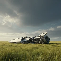 neil blomkamp film landscape, trending on artstation, hyper realistic, cinematic, perfect composition, golden ratio, extreamly detailed, detailed grass, detailed crash space ship, detailed sky, physical correct lgiht and shadow, photorealistic, octane render 8 k,