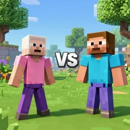 Fortnite vs Minecraft, Minecraft trailer render, YouTube animation, wide shot,