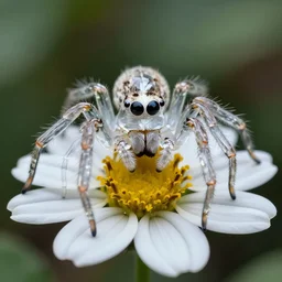 super macro of a clear crystal spider with big eyes sitting on a flower, in the forest. fantasy magic style. highly detailed 8 k. intricate. nikon d 8 5 0 3 0 0 mm. award winning photography.