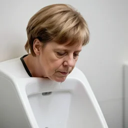angela merkel peeing at a urinal