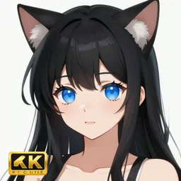 A portrait of an anime catgirl with black hair and blue eyes, trending on pixiv, 4k