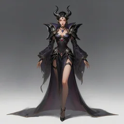 fantasy female demon queen, fullbody view, wide angle view, highly detailed, qichao wang, artgerm, cushart krenz, zeronis, trending on artstation, soft light, sharp edges, illustration, character design, concept art