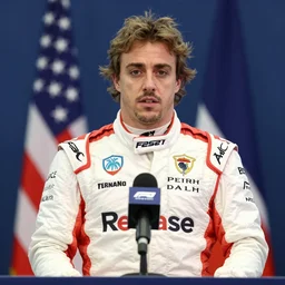 formula 1 driver fernando alonso as the president of the united states at a press conference, realistic, 4k, detailed, photograph