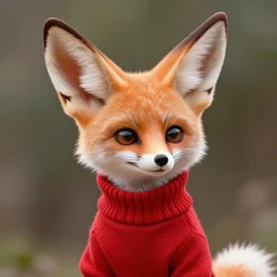 high quality character portrait of a fennec fox character wearing a red sweater, disney style, zootopia, highly detailed render, fur