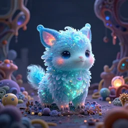 bioluminescent cute furry beast on a dreamy biome of oddities, enchanted, magical, fantasy, hyper realism, intricate, digital art, detailed, studio shot, unreal engine 5, octane, high definition, smooth, artstation, behance