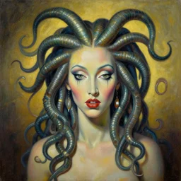 a beautiful painting cyberpunk medusa by salvador dali realistic oil painting