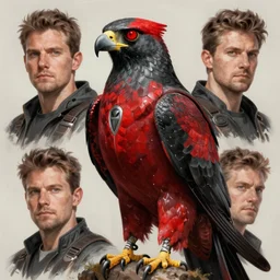 portrait of a red and black body armored falcon, highly detailed, digital painting, trending on artstation, devianart, cgsociety, concept art, sharp focus, illustration, art by sebastien mitton, viktor antonov, sergey kolesov