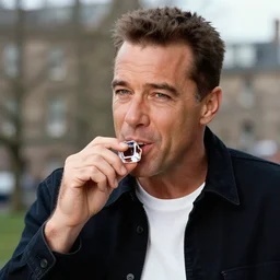 patrick swayze eating! a cola cube, in scotland, high quality photograph,