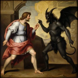 renaissance painting of a man meeting satan