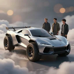 a beautiful concept design of a supercar converted into offroad sport. car design by cory loftis, fenghua zhong, ryohei hase, ismail inceoglu and ruan jia. volumetric light. len blur background bokeh. art by artgerm and filip hodas. clouds by rhads. 3 d render, surrealism, hyperrealism.