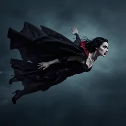 a female vampire flying in a dark time, photomanipulation