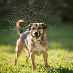dog spinning a web