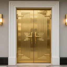 a gold and white airlock art - deco double door by stanley artgerm lau highly detailed, sharp focus, cinematic lighting, octane render, unreal engine lumen, very coherent. cinematic, hyper realism, high detail, octane render, 8 k