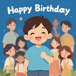 stunning illustration for boy birthday wish card, 2 years old, happiness, love, smiles, clean cel shaded vector art. shutterstock. behance hd by lois van baarle, artgerm, helen huang, by makoto shinkai and ilya kuvshinov, rossdraws, illustration, art by gaelle boissonnard