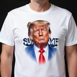 trump is wearing a superme t - shirt