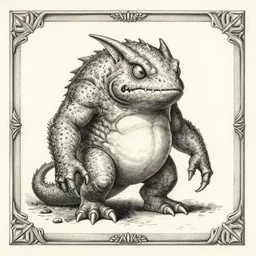 ogopogo monster as a d & d monster illustration, full body, pen - and - ink illustration, etching, by russ nicholson, david a trampier, larry elmore, 1 9 8 1, hq scan, intricate details, inside stylized border