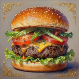 zombie burger, by allori alessandro, oil paint, colorful, soft lighting, insanely detailed and intricate, hypermaximalist, elegant, ornate, hyper realistic, super detailed