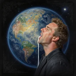 guy fieri swallowing a whole planet, cosmic horror painting, elegant intricate digital painting artstation concept art by mark brooks and brad kunkle detailed