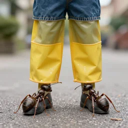 realistic ants wearing rubber pants in france, detailed, photograph, 8 k,