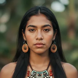 beautiful female portrait, taino, rule of thirds, ( ( head shot ) ) haze, intricate, puerto rico, symmetrial, makeup, sephora, octane render, film grain, vsco, bokeh, 8 k, karol bak, unreal engine