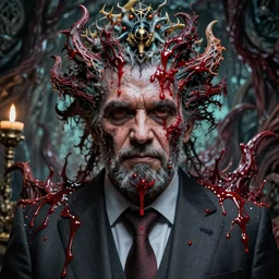 ramzan kadyrov became cringe bloody ugly lovecraftian degenerate abomination, photo - realistic, color image, 2 k, highly detailed, bodyhorror, occult art
