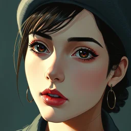 girl with a beret | | very very anime!!!, fine - face, audrey plaza, realistic shaded perfect face, fine details. anime. realistic shaded lighting poster by ilya kuvshinov katsuhiro otomo ghost - in - the - shell, magali villeneuve, artgerm, jeremy lipkin and michael garmash and rob rey