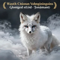 white - haired fox, fluffy fur like a cloud