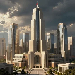 phototealistic optimistic communist city of future in constructivistic style