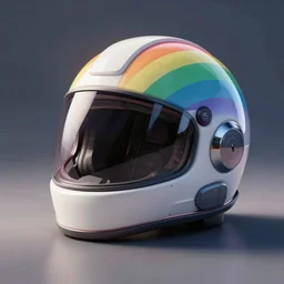pop culture futuristic rainbow steamboat helmet with visor, 3d render