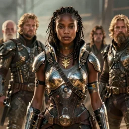 detailed ultrarealistic photography front medium shot of postapocalyptic, scifi cyberpunk warrior dejah thoris, leyendecker, norman rockwell, greg rutkowski, artstation cinematic, vray game of thrones, lord of the rings, mad max