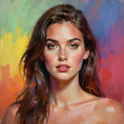 painting of megan fox, half of the face has no skin and has been cut off, trending on artstation, 4 k, mixture, by zdzislaw beksinski,, logical anatomy, bright hue's, vibrant tone gradient background, concept art, beautiful composition, digital painting,
