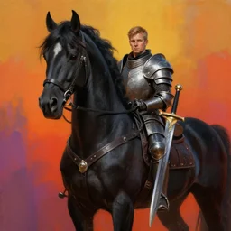 matte fantasy painting of a black horse, DnD character portrait, by Craig Mullins, male, plate armored chest, sword, vibrant colors, DeviantArt Artstation cgscosiety, cinematic lighting, 8k.
